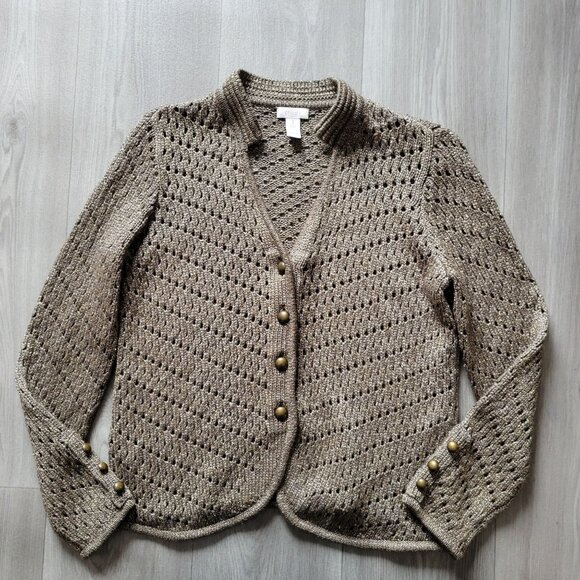 Chicos Womens Size 1 Metallic Button-Up Crochet Cardigan Sweater Medium - Picture 4 of 6